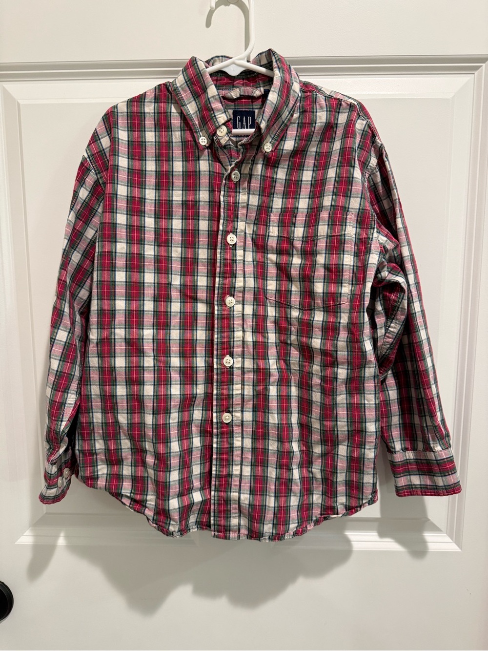 GAP Boys Button-Down Plaid Shirt - Red & Green